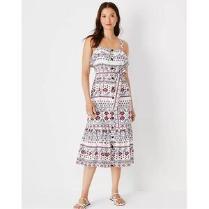 NWT Ann Taylor Floral Tie Waist Flare Dress Size Medium Boho Pasiley Mid Length